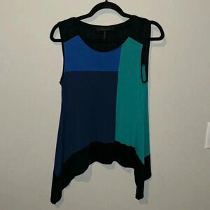BCBG Maxazria Asymmetric Colorful Tank Womens Sm 100% Modal Night Out Black Blue
